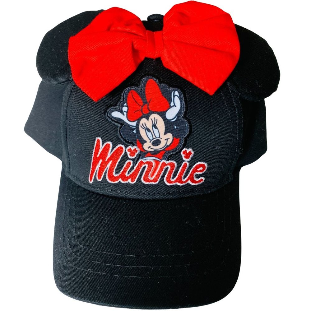 Disney Authentic Minnie Mouse Ears Red Black Hat Cap, Bow, Youth
